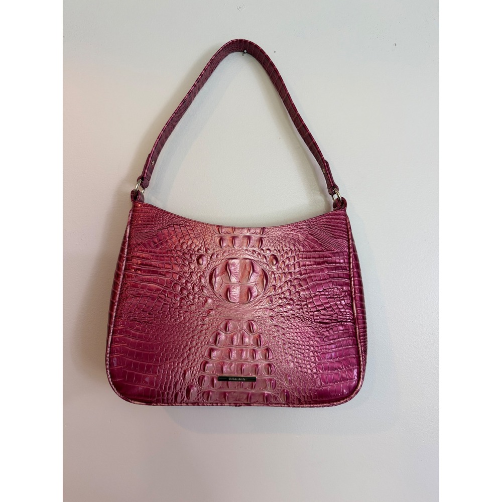 Brahmin Noelle Lotus Melbourne Pink Croc Embossed Leather Shoulder Bag NEW